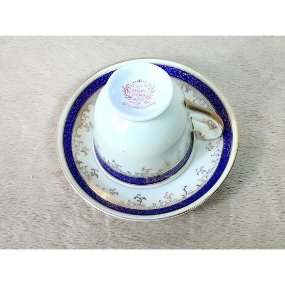 Regal China Tea Cup & Saucer Blue Gold Trim 40's Porcelain Occupied Japan Vtg - Picture 11 of 15